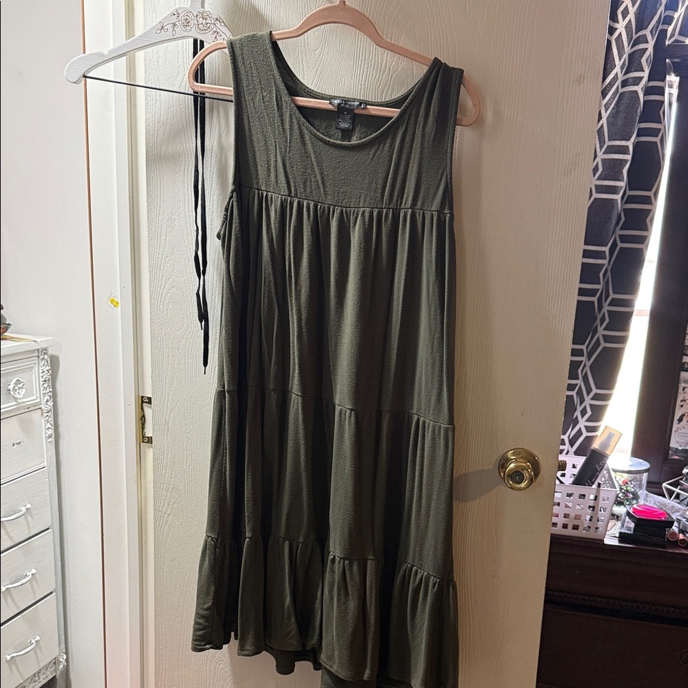 Chelsea & Theodore Olive Tiered Mini Dress